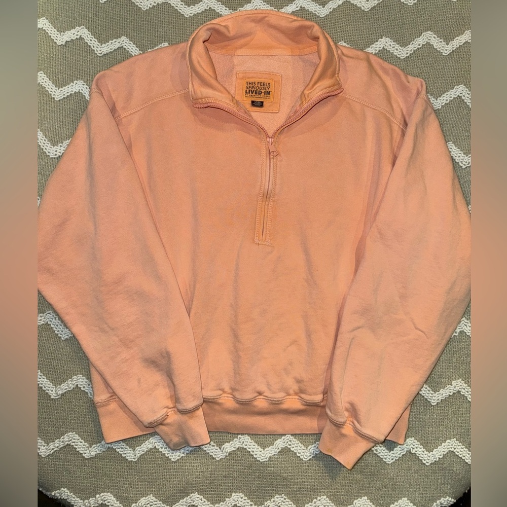 AE Everyday Luxe Quarter-Zip Sweatshirt from American Eagle in a washed peach